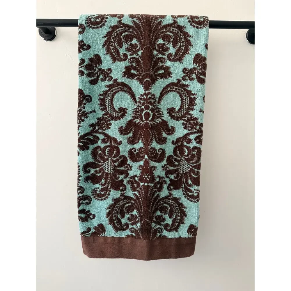 BIANCA Exclusive Portugal Damask Bath Towel 100% Cotton Blue Brown 48x27 Luxury